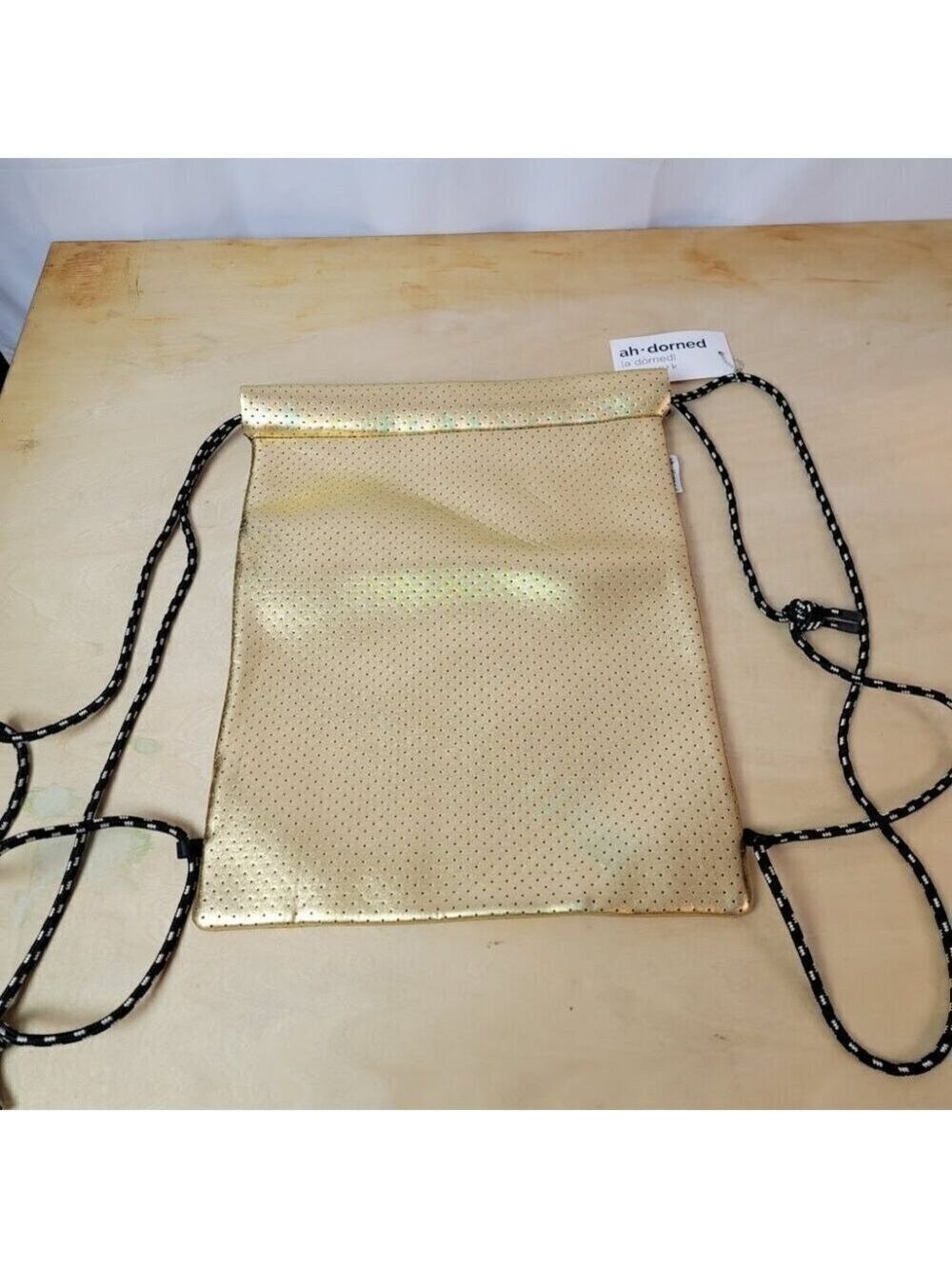 ah dorned new york Gold Neoprene Drawstring Tote Bag - New with Tag - See Notes - Picture 8 of 12